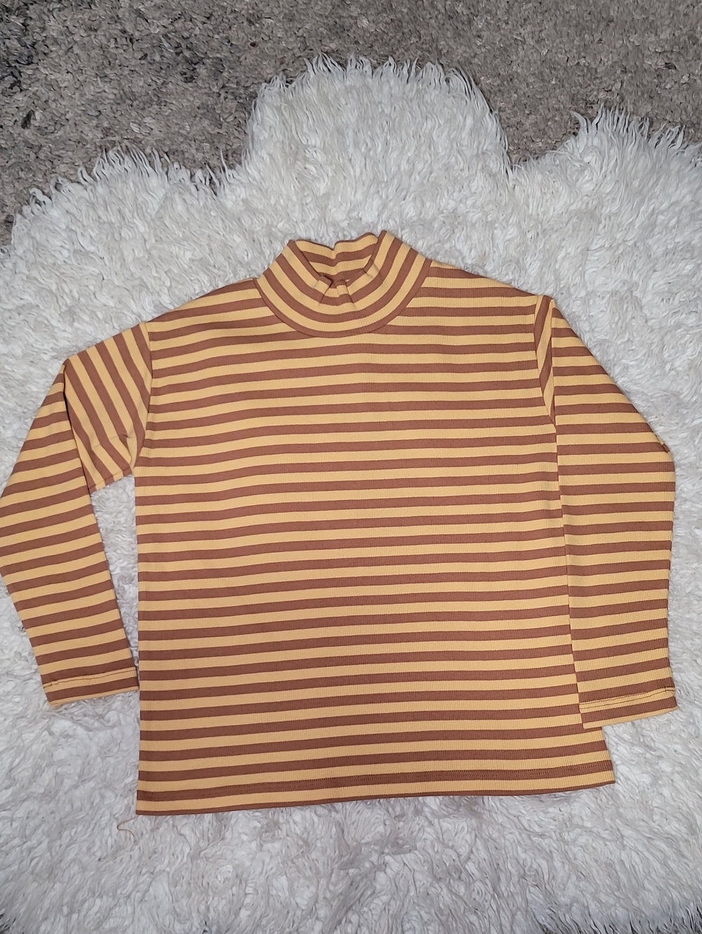 Kids Striped Mock Neck Long Sleeve Top in Mustard and Brown